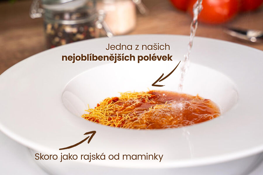 Proteinová polévka – rajčatová s nudlemi