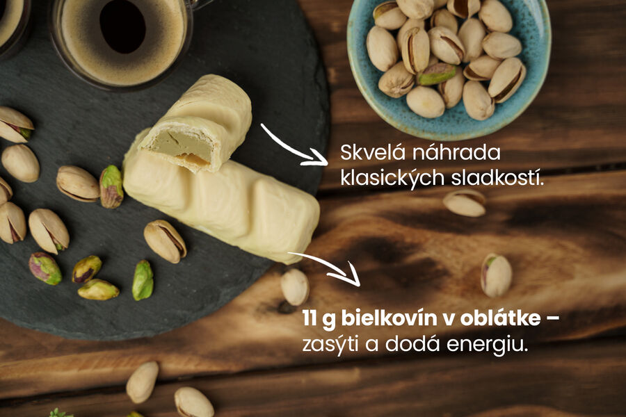 Keto Bueno Pistachio White – chrumkavé oblátky