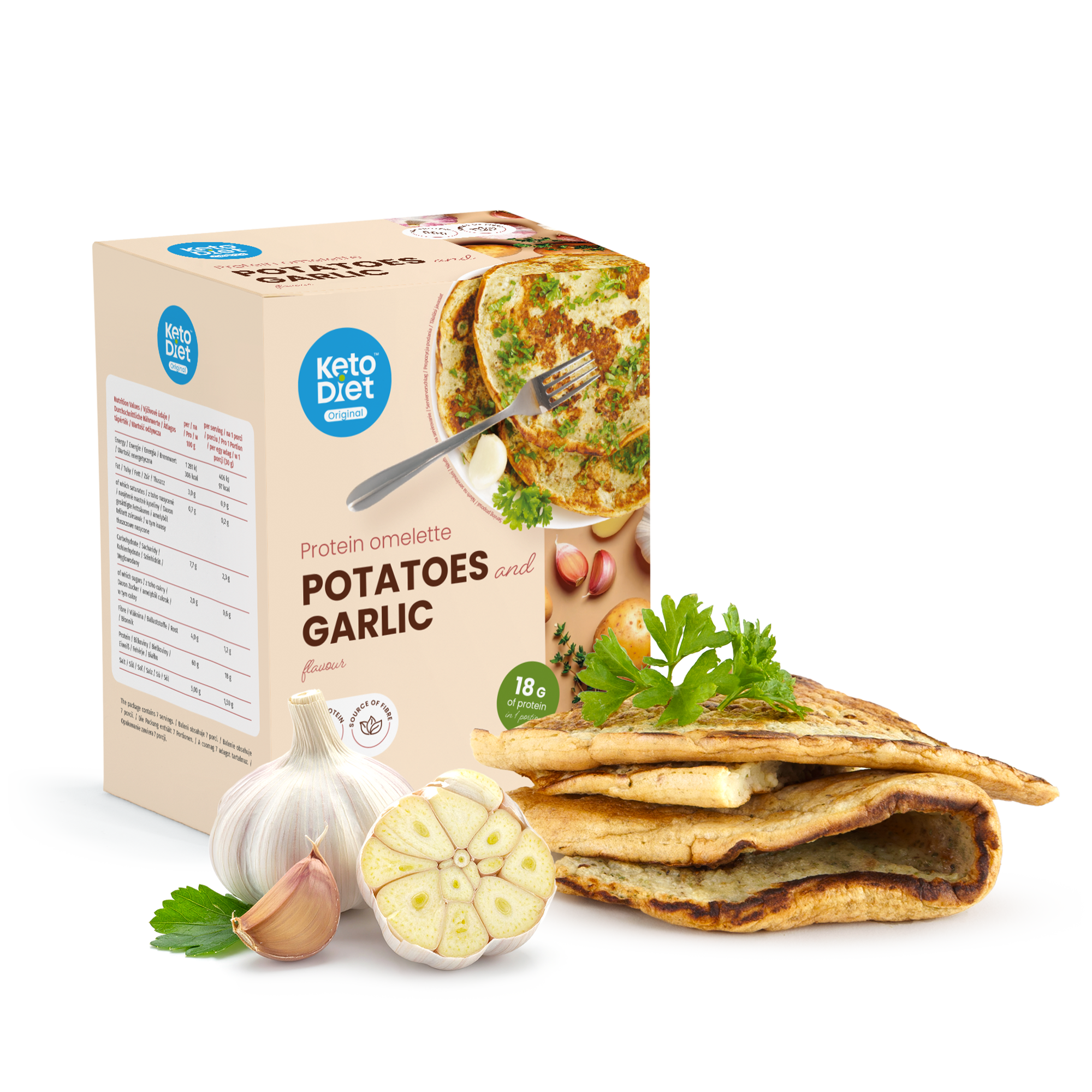 Proteinová omeleta – „bramborák“ s česnekem a majoránkou (7 porcí)