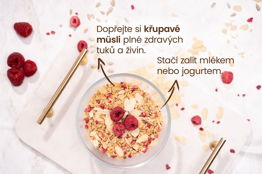 Proteinové müsli KetoDiet – s malinami a vanilkovou příchutí (7 porcí)