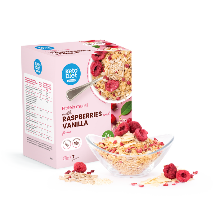 Proteinové müsli KetoDiet – s malinami a vanilkovou příchutí (7 porcí)