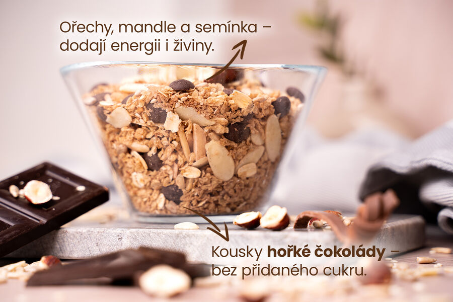 Proteinové čokoládové müsli s ořechy
