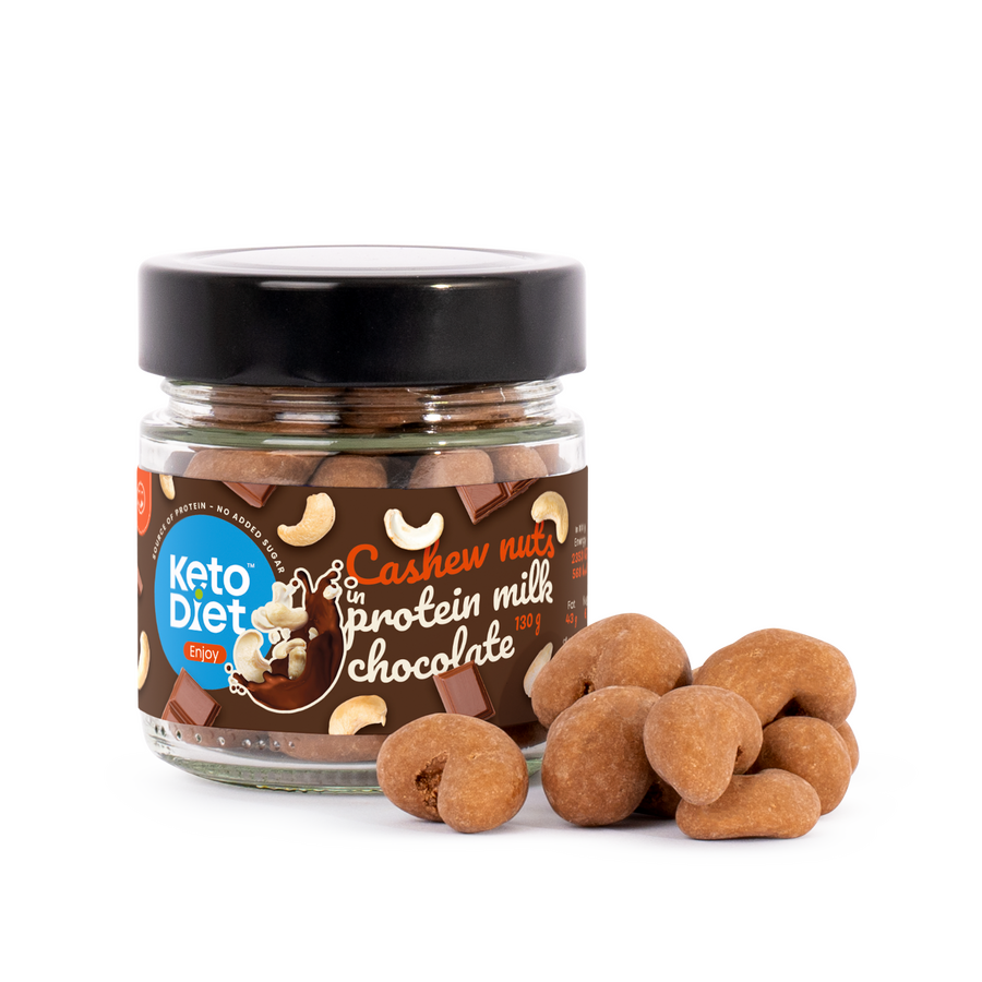 Kešu ořechy v proteinové mléčné čokoládě (130 g)