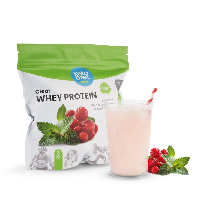 Clear Whey Protein: čirý proteinový nápoj – příchuť lesní jahoda a máta