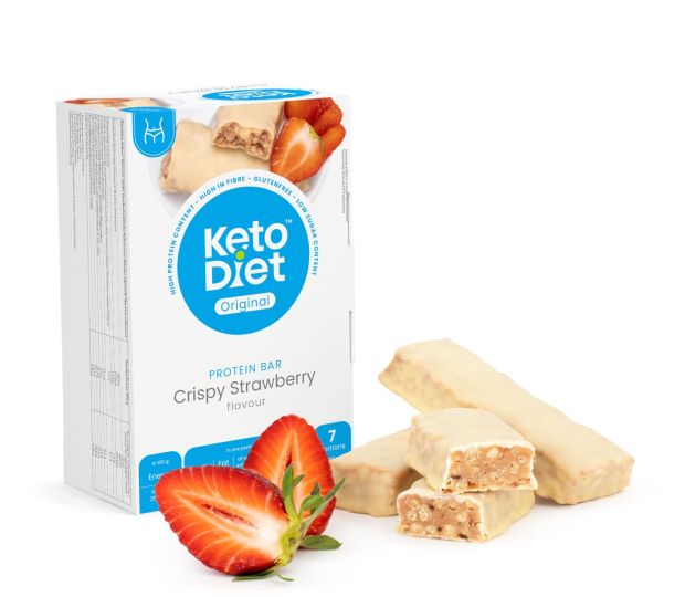Proteínová tyčinka KetoDiet crispy jahoda s minimom sacharidov. Bestseller medzi diétnymi sladkosťami
