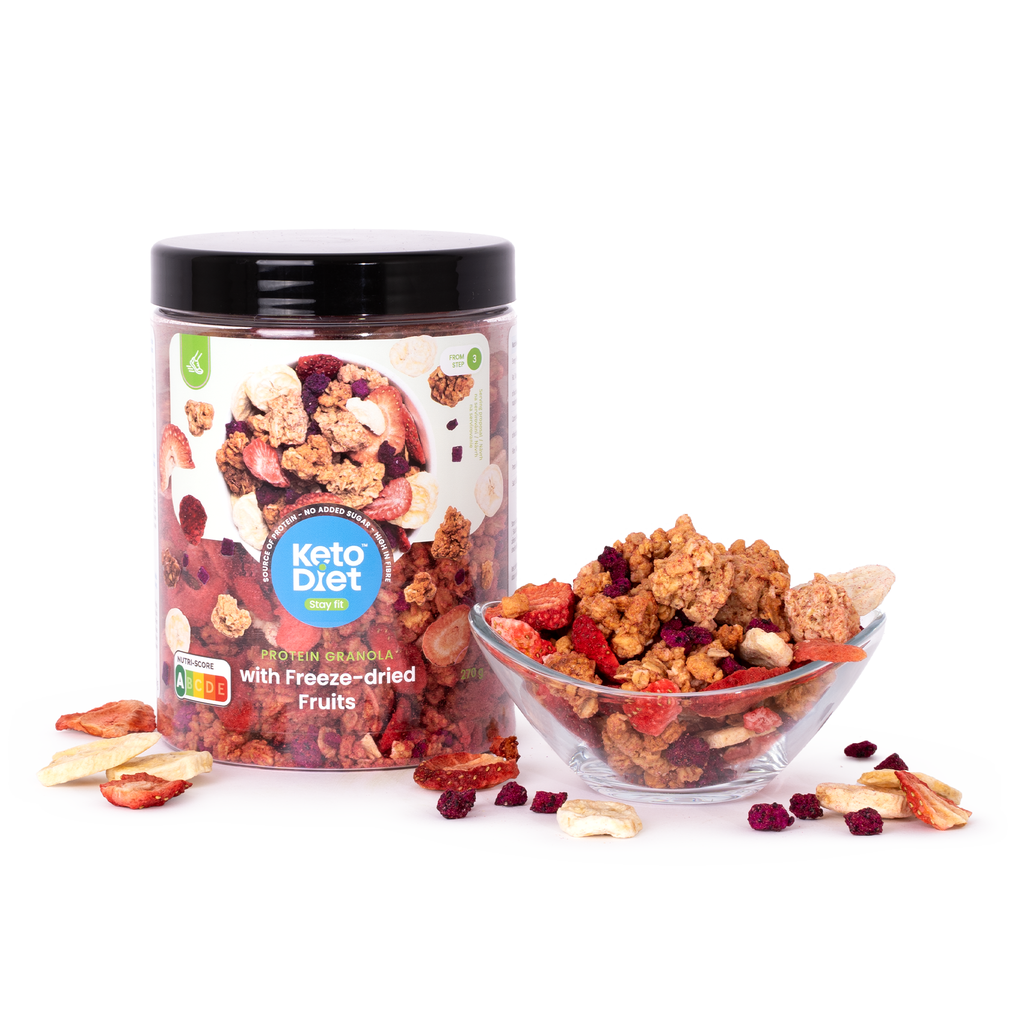 KetoDiet Proteinová granola – s lyofilizovaným ovocem (270 g)