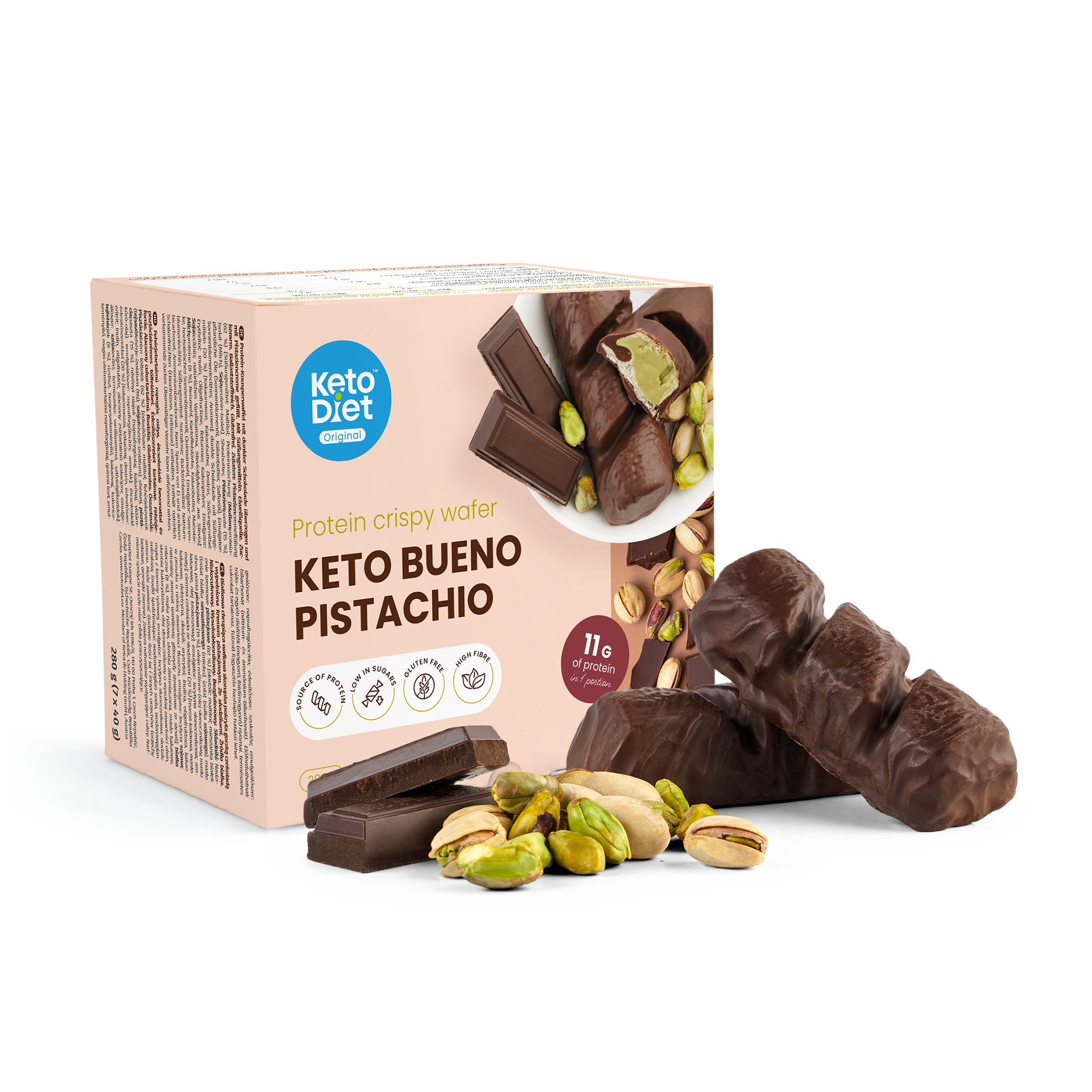 Keto Bueno Pistachio - křupavé oplatky (7 porcí)