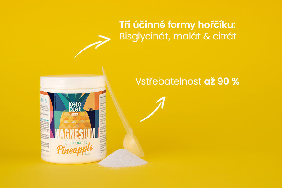 Hořčík TRIPLE komplex – ananasová příchuť: Magnesium bisglycinate, malát & citrát