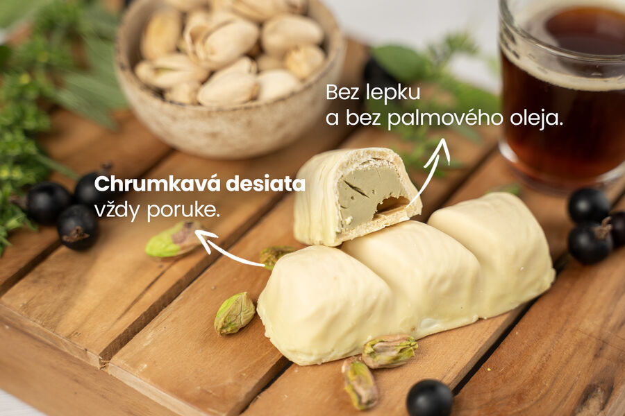 Keto Bueno Pistachio White – chrumkavé oblátky