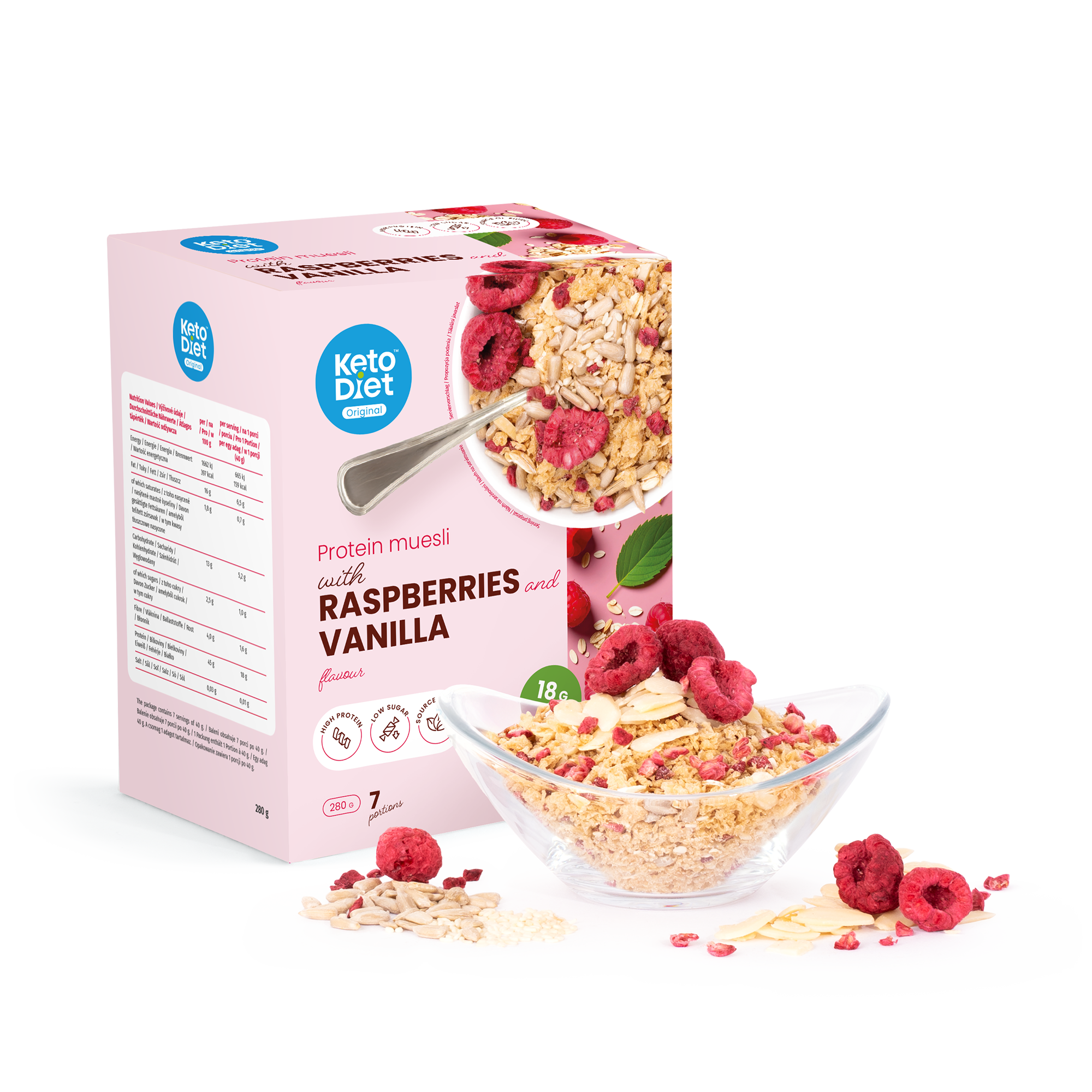 Proteinové müsli - s malinami a vanilkovou příchutí (7 porcí)