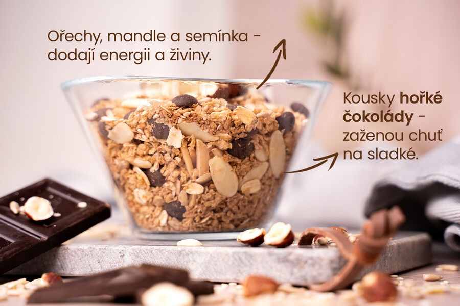 Proteinové čokoládové müsli KetoDiet – s ořechy (7 porcí)