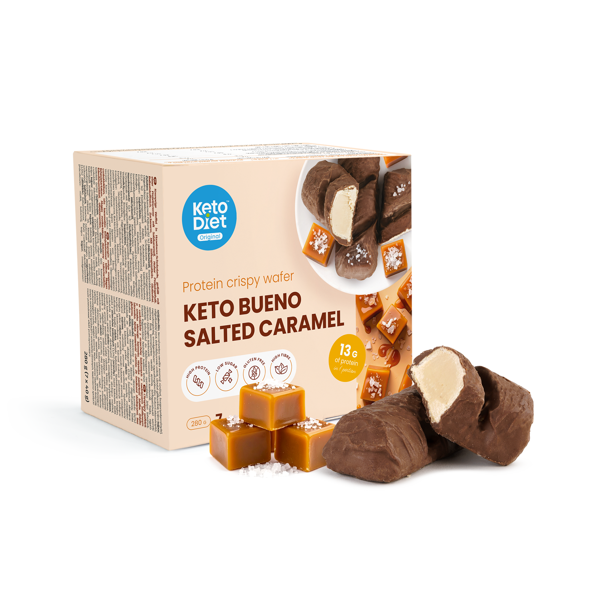 Keto Bueno Salted Caramel – křupavé oplatky (7 porcí)