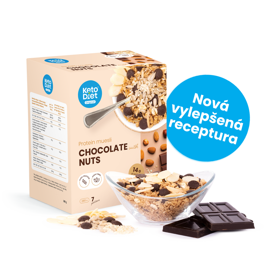 Proteinové čokoládové müsli KetoDiet – s ořechy (7 porcí)