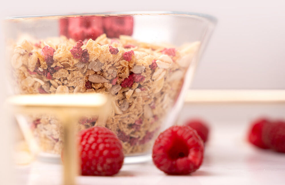 Proteinové müsli KetoDiet – s malinami a vanilkovou příchutí (7 porcí)
