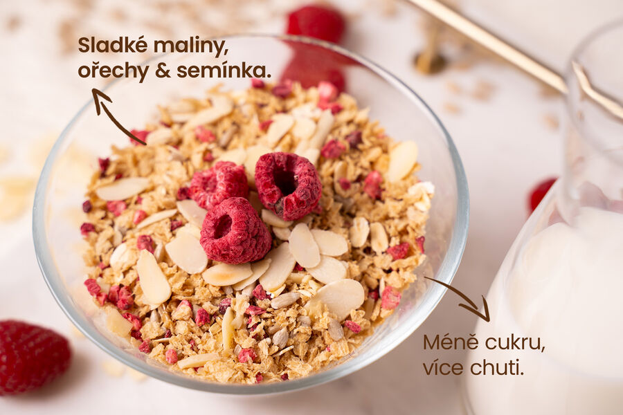 Proteinové müsli KetoDiet – s malinami a vanilkovou příchutí (7 porcí)