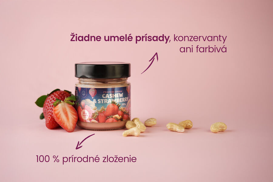 Proteínový krém s kešu a lyofilizovanými jahodami