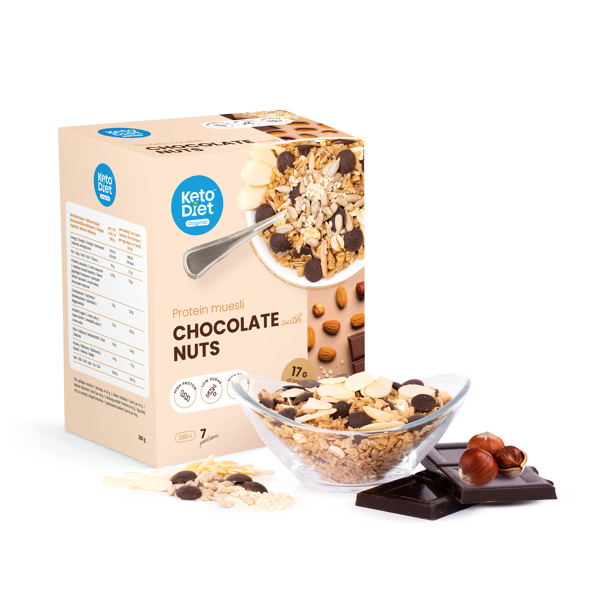 Proteinové čokoládové müsli s ořechy (7 porcí)