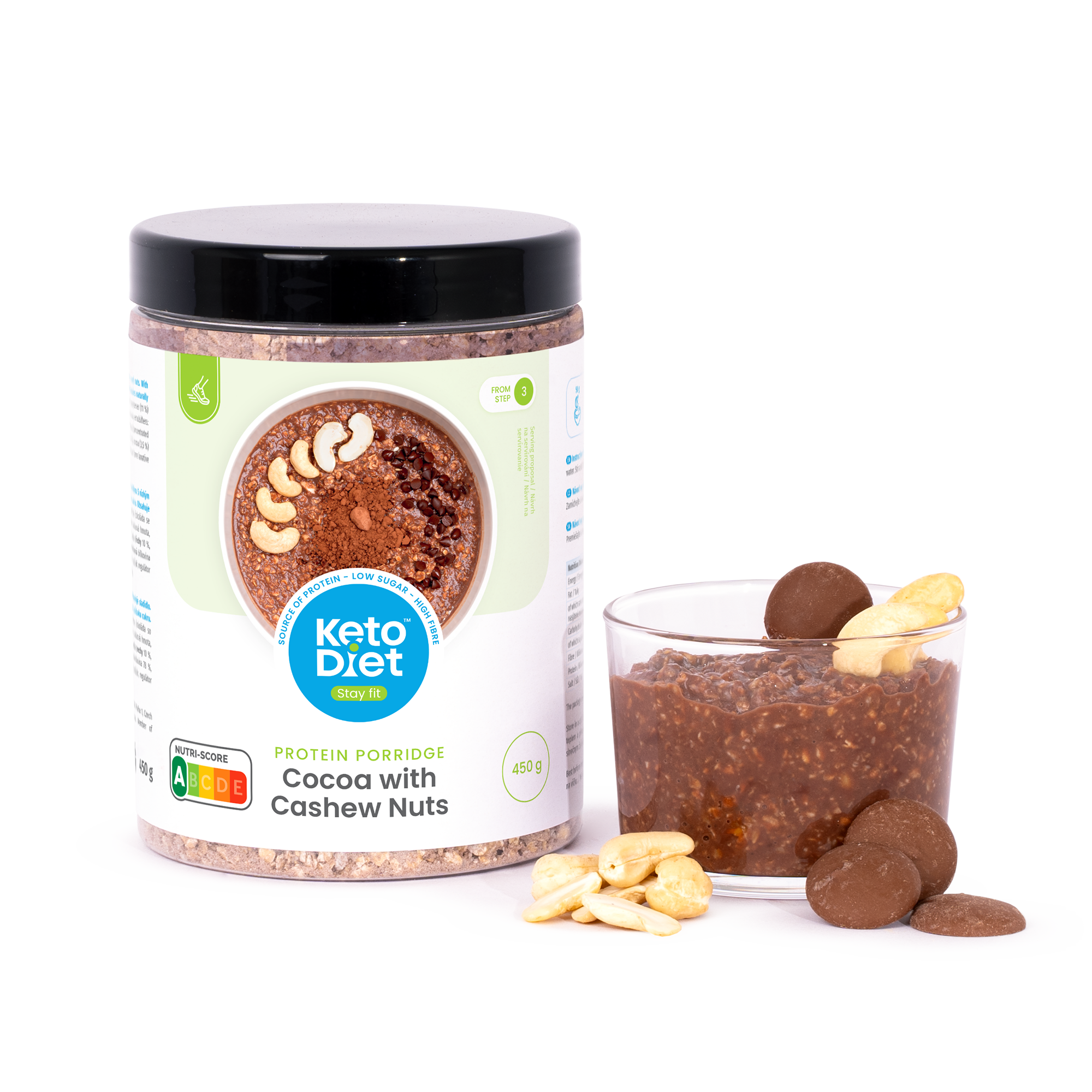 Proteinová kaše - kakaová s kešu ořechy a březovým cukrem (450 g)
