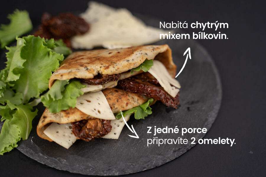 Proteinová omeleta – se sušenými rajčaty a sýrovou příchutí