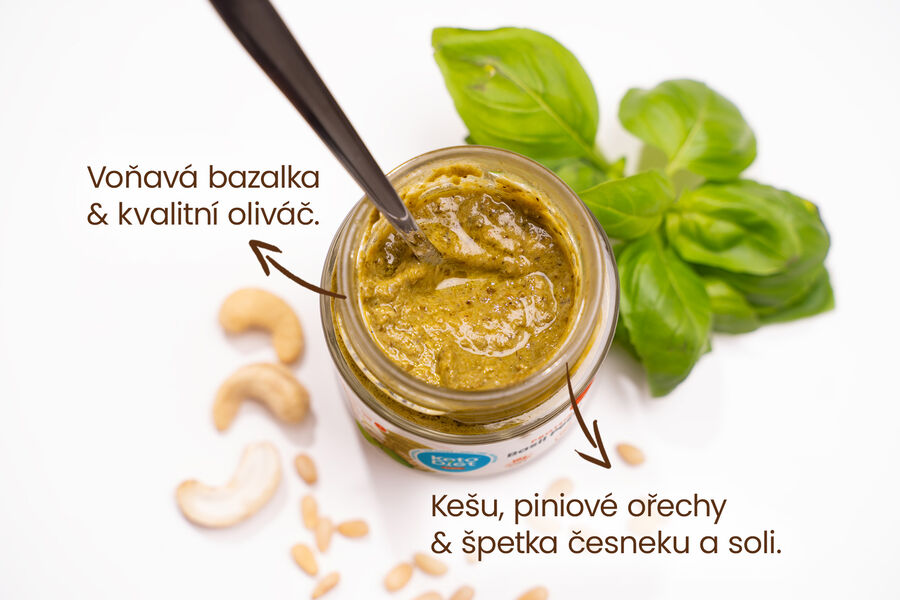 Proteinové bazalkové pesto