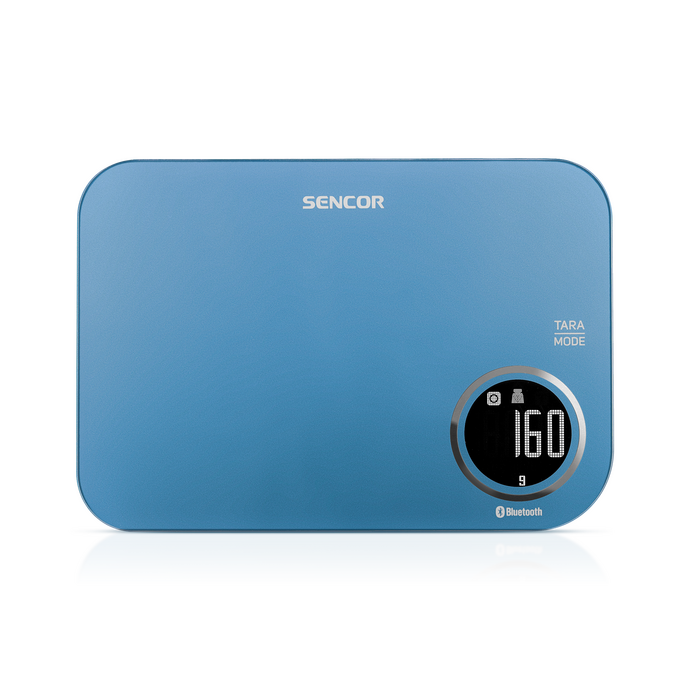 Chytrá kuchyňská váha Sencor s Bluetooth – modrá