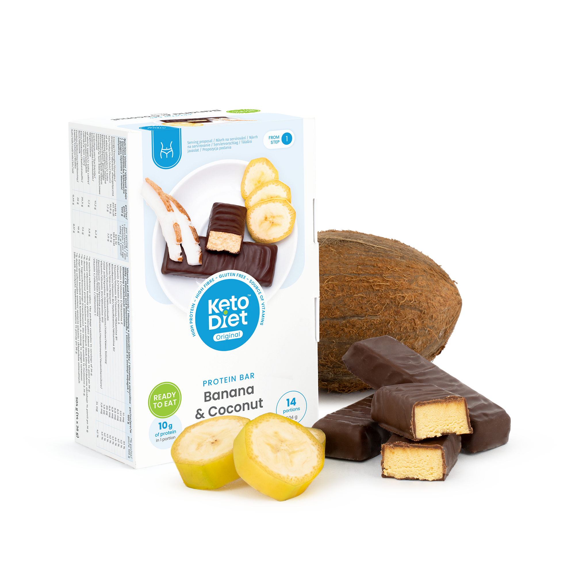 Proteinové tyčinky - příchuť kokos-banán (14 ks - 7 porcí)