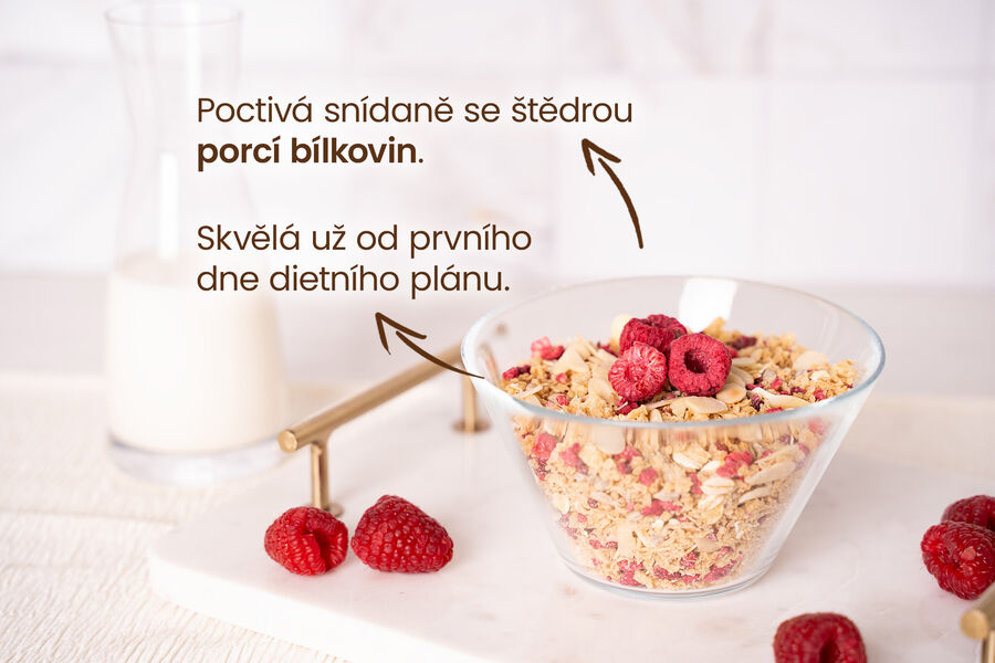 Proteinové müsli KetoDiet – s malinami a vanilkovou příchutí (7 porcí)