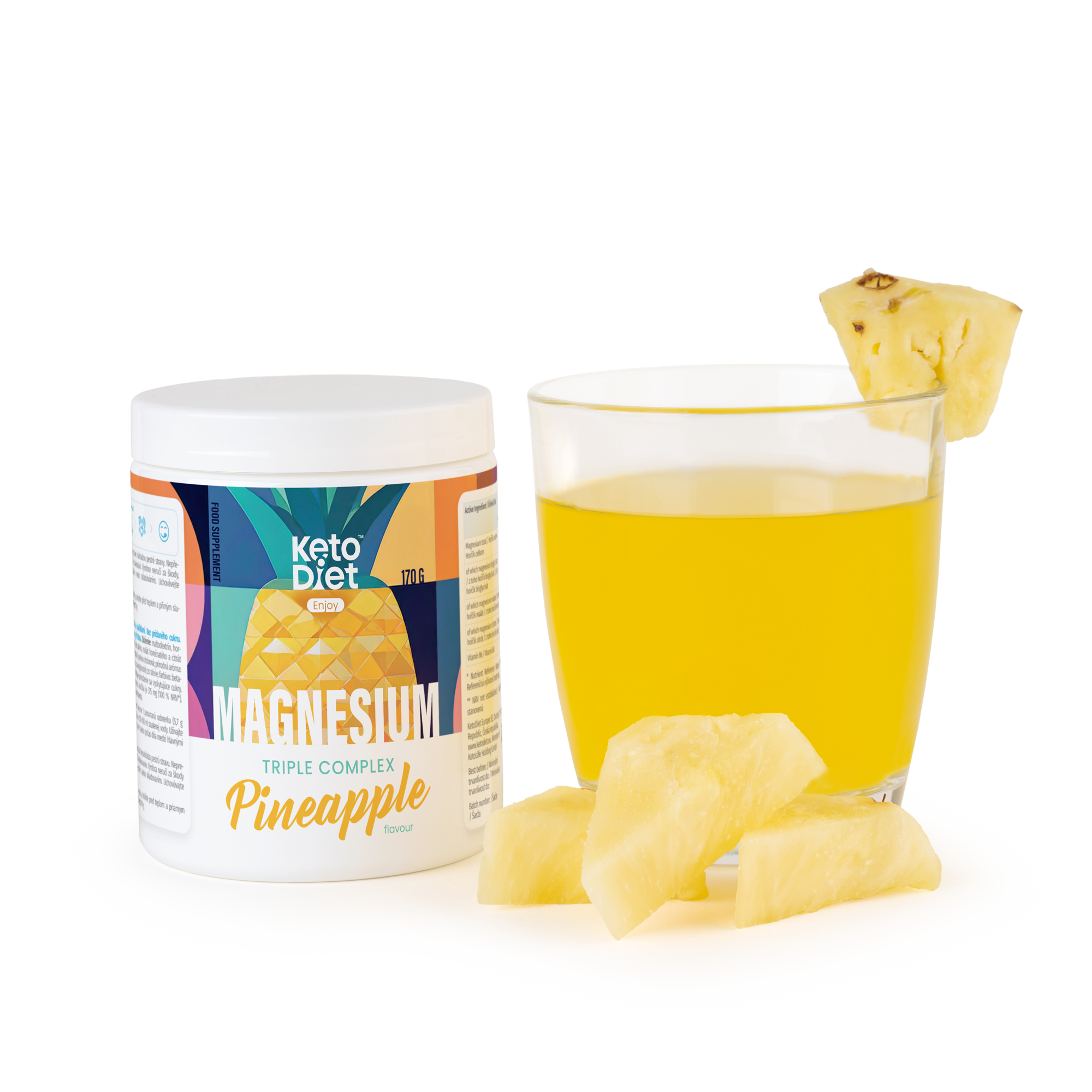 Hořčík TRIPLE komplex - ananasová příchuť: Magnesium bisglycinate, malát & citrát