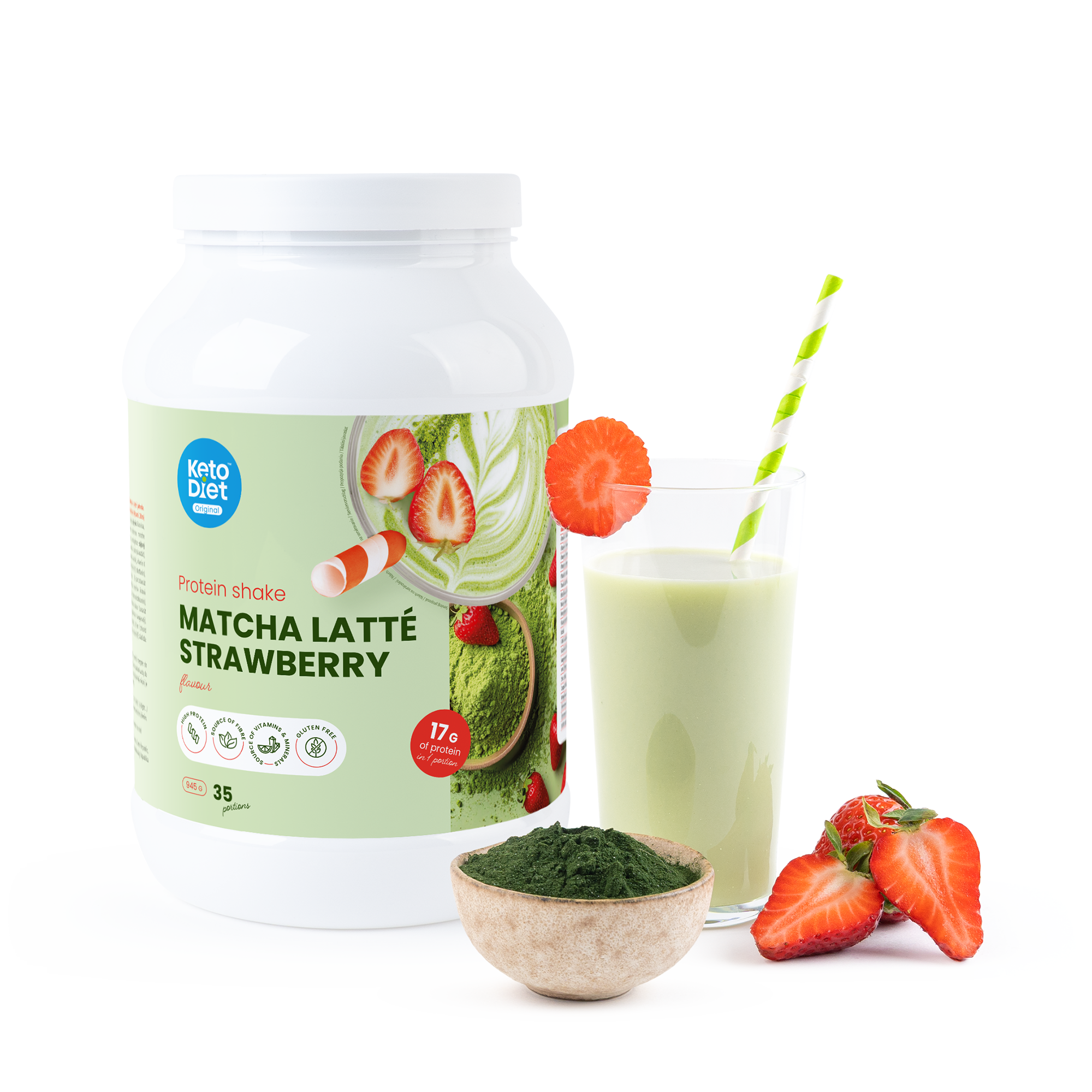 Proteinový nápoj - příchuť Matcha latté & jahoda (35 porcí)