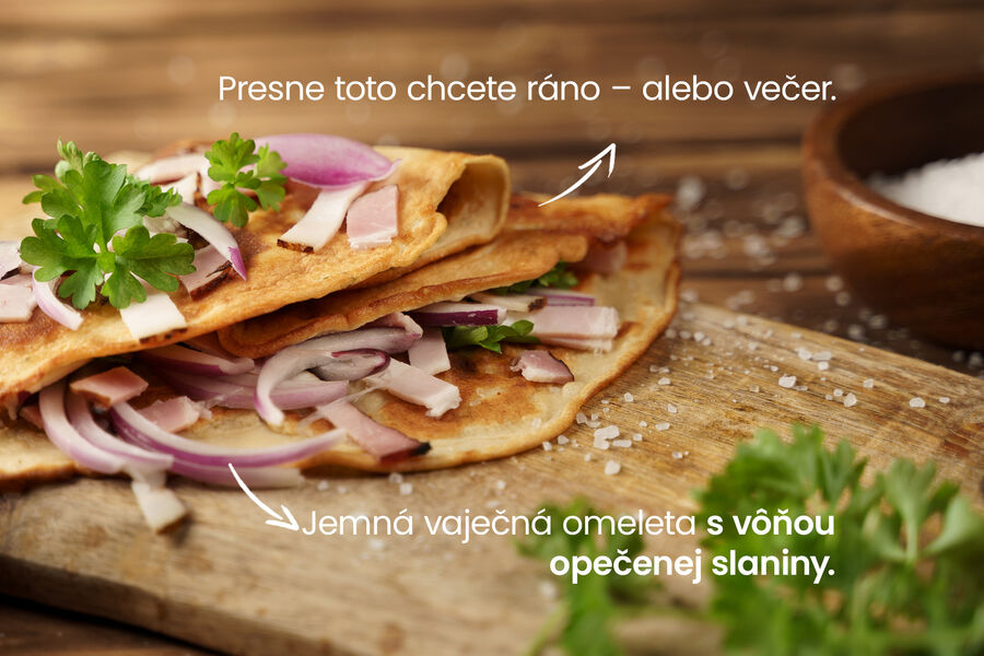 Proteínová omeleta KetoDiet – príchuť slanina s cibuľou