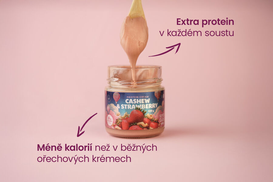 Proteinový krém s kešu a lyofilizovanými jahodami