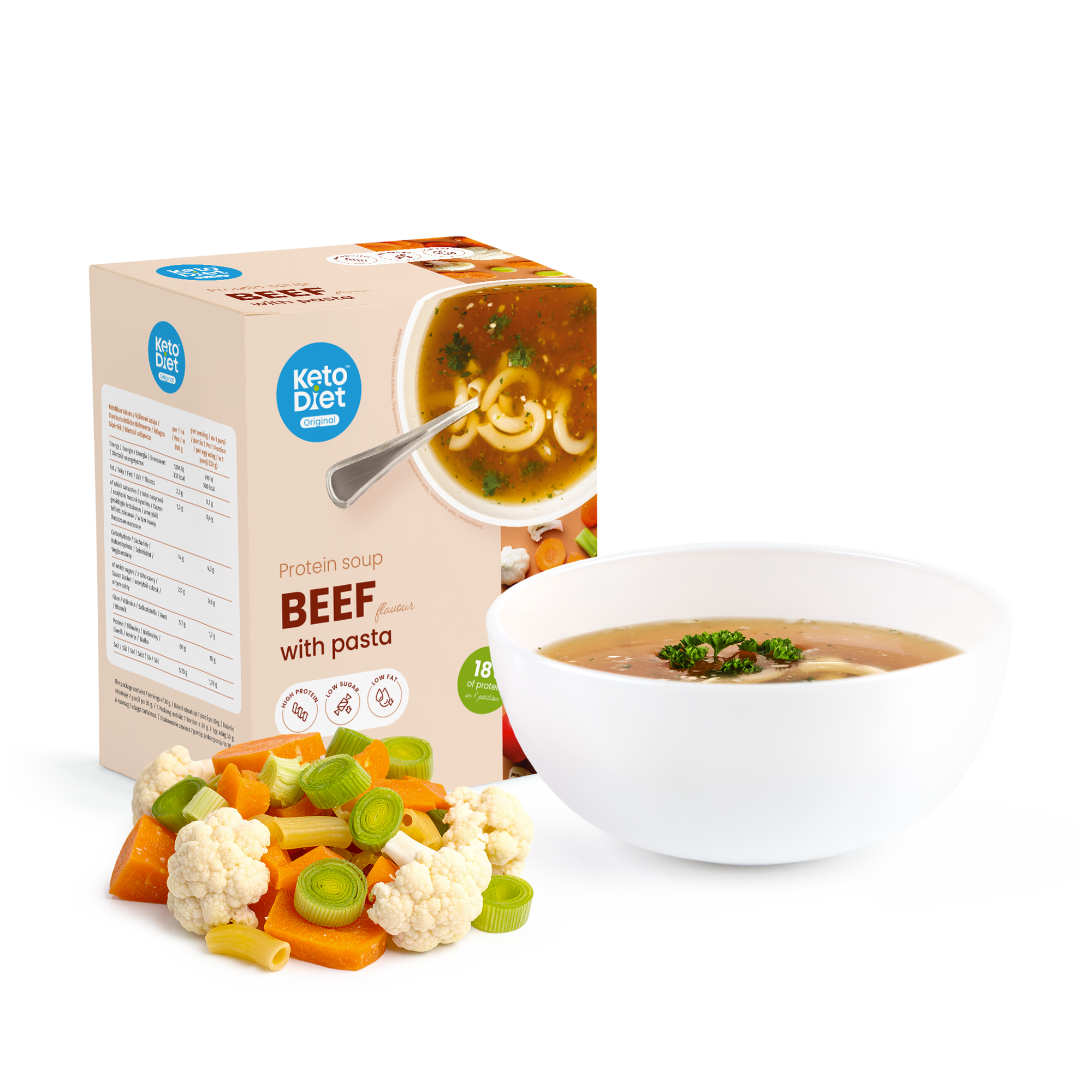 Proteinová polévka – hovězí s těstovinami (7 porcí)